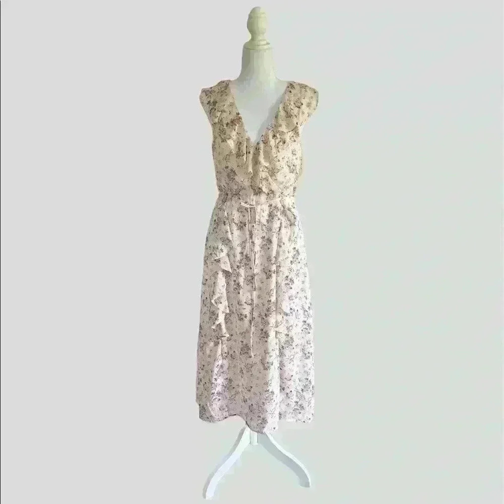 Gilli NWT Anika Cottagecore Floral Ruffle Faux Wrap Midi Dress Size S